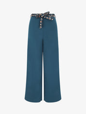 Pantalon ample taille haute uni - Bleu canard - 1