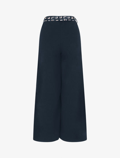 Pantalon ample taille haute uni - Marine - 2