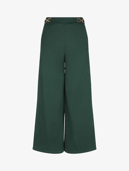 Pantalon ample taille haute à boucles - Vert foncé - 4