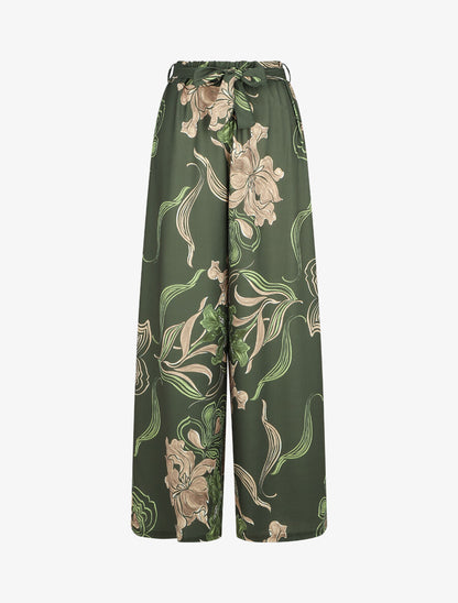 Pantalon ample taille haute imprimé floral - Kaki - 1