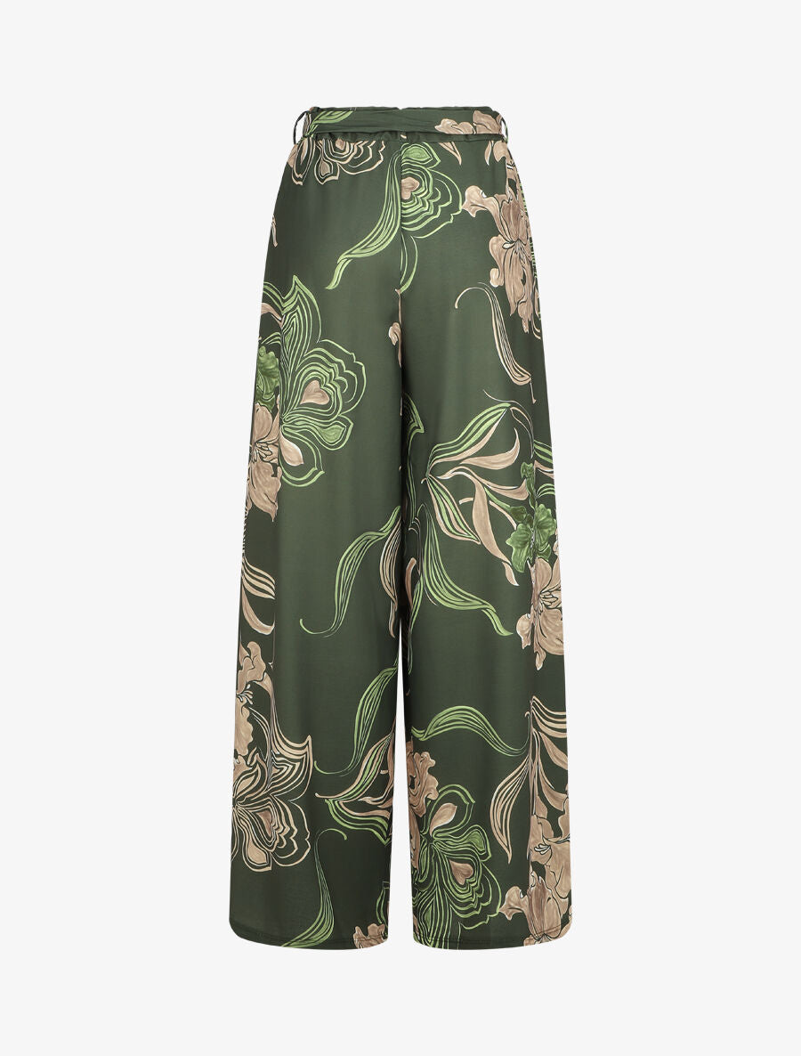 Pantalon ample taille haute imprimé floral - Kaki - 2