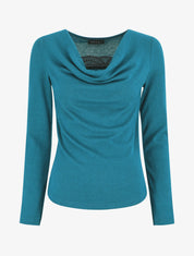 Pull ajusté manche longues col bénitier - Bleu canard - 1