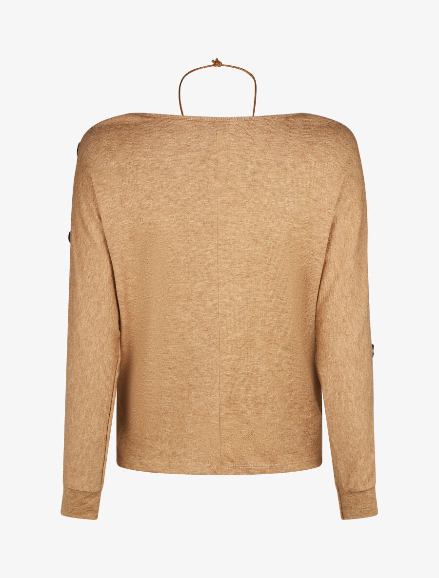 Pull ample manches à boutons décoratifs - Camel - 2