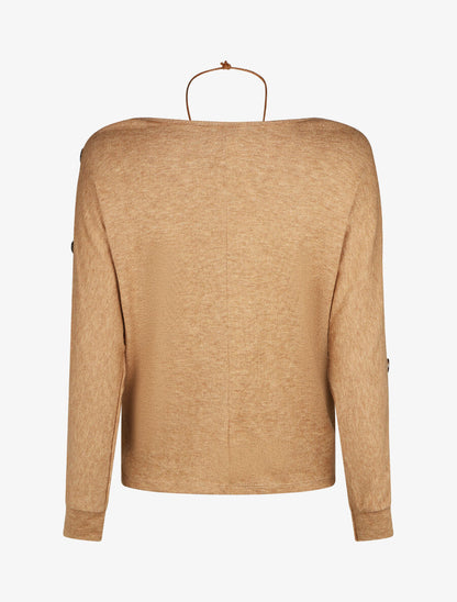 Pull ample manches à boutons décoratifs - Camel - 2