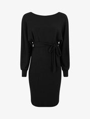 Robe pull ajustée dos en V dentelle - Noir - 1