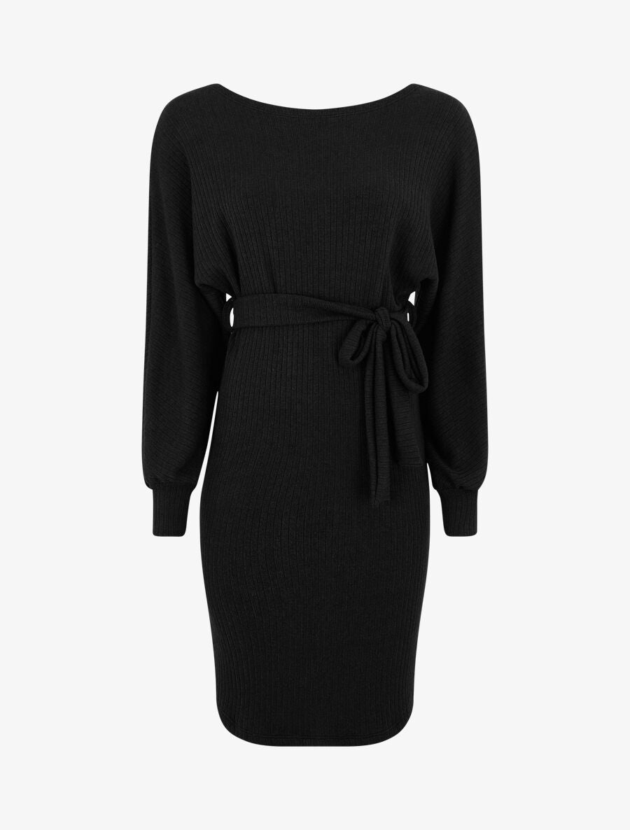 Robe pull ajustée dos en V dentelle - Noir - 1