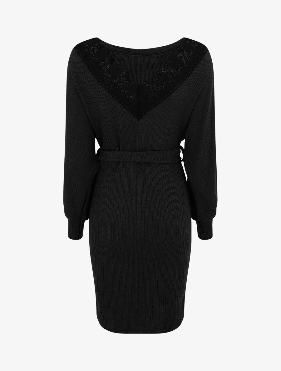 Robe pull ajustée dos en V dentelle - Noir - 2