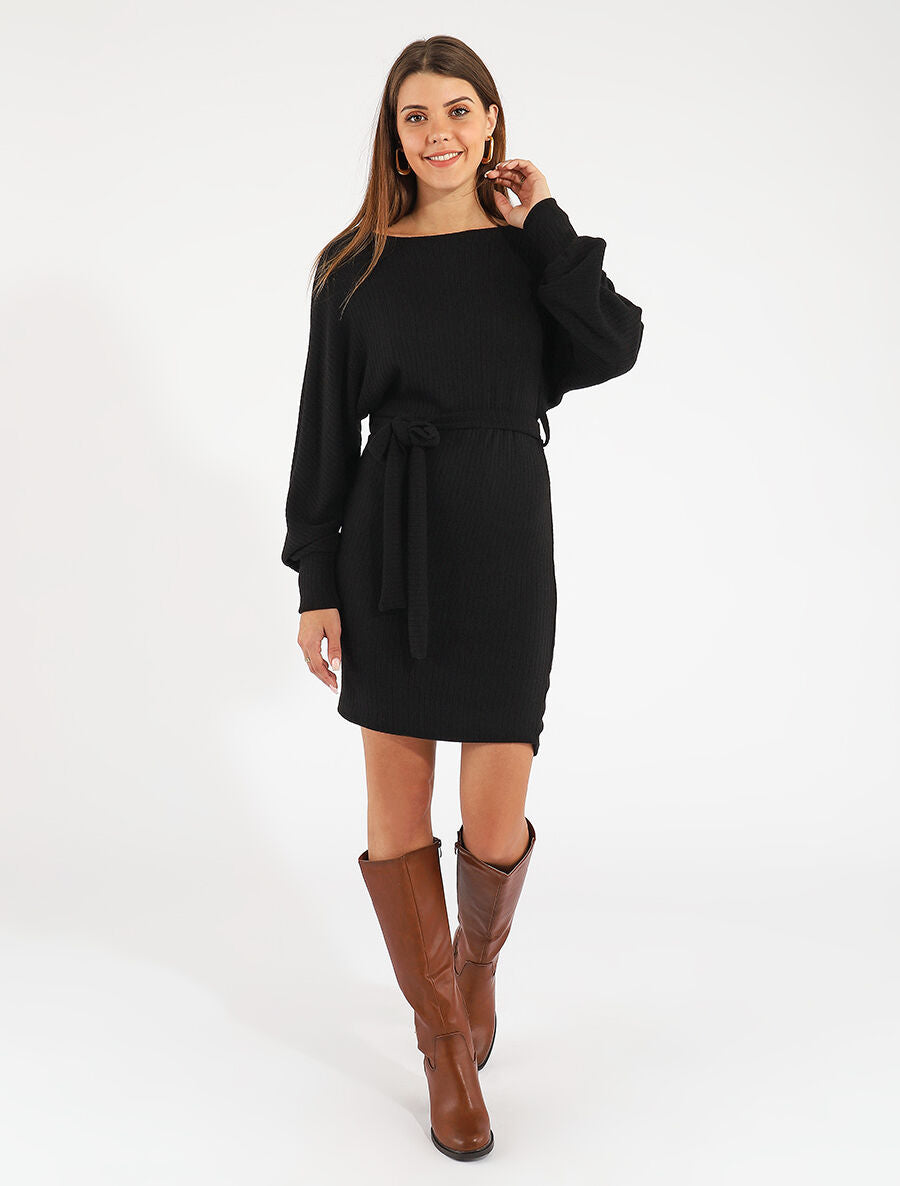 Robe pull ajustée dos en V dentelle - Noir - 4