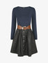 Robe bi-matière courte évasée simili - Marine - 6