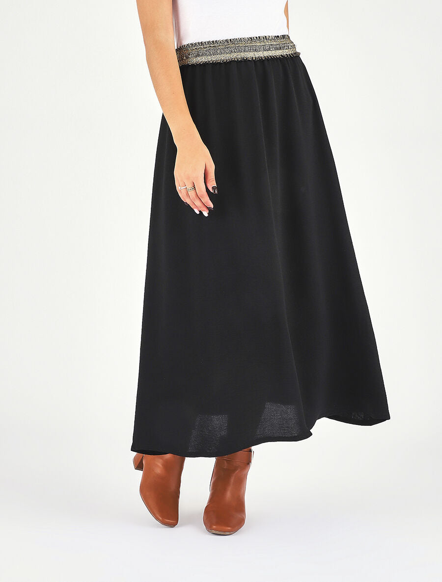 Jupe longue évasée taille haute irisée - Noir - 4