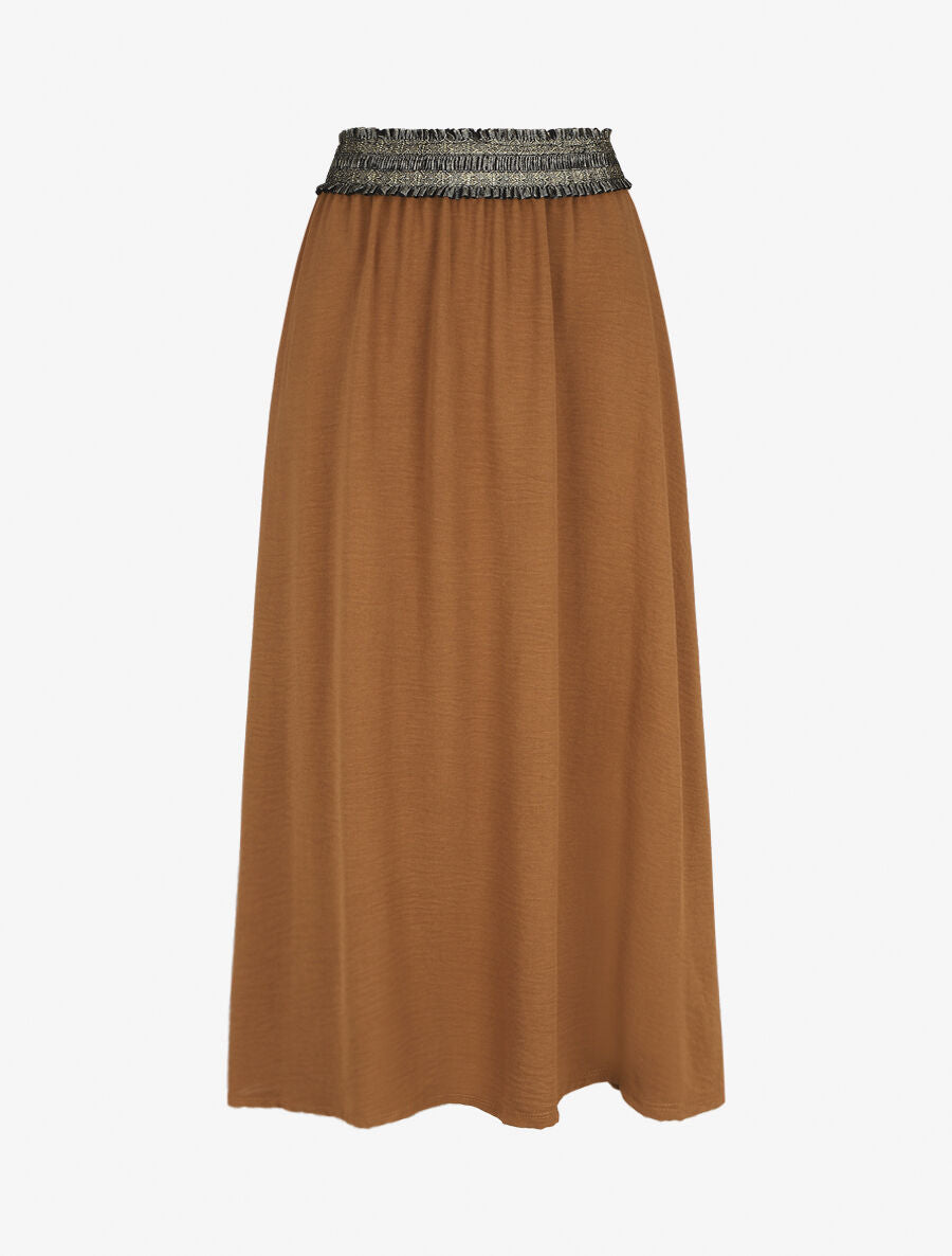 Jupe longue évasée taille haute irisée - Camel - 1