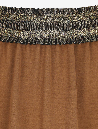 Jupe longue évasée taille haute irisée - Camel - 3