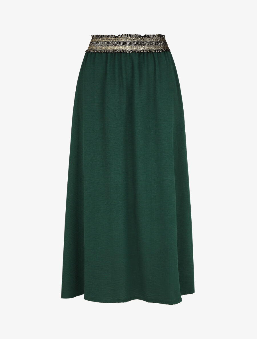 Jupe longue évasée taille haute irisée - Vert foncé - 4