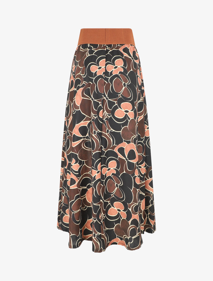 Jupe longue à taille haute imprimé fleuri - Noir - 2