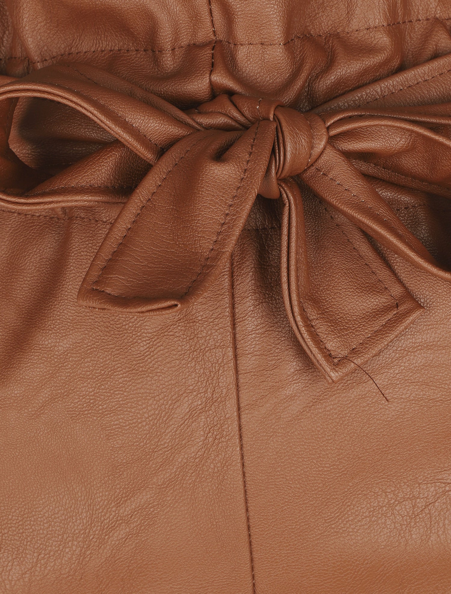 Pantalon paperbag taille haute en simili - Camel - 3