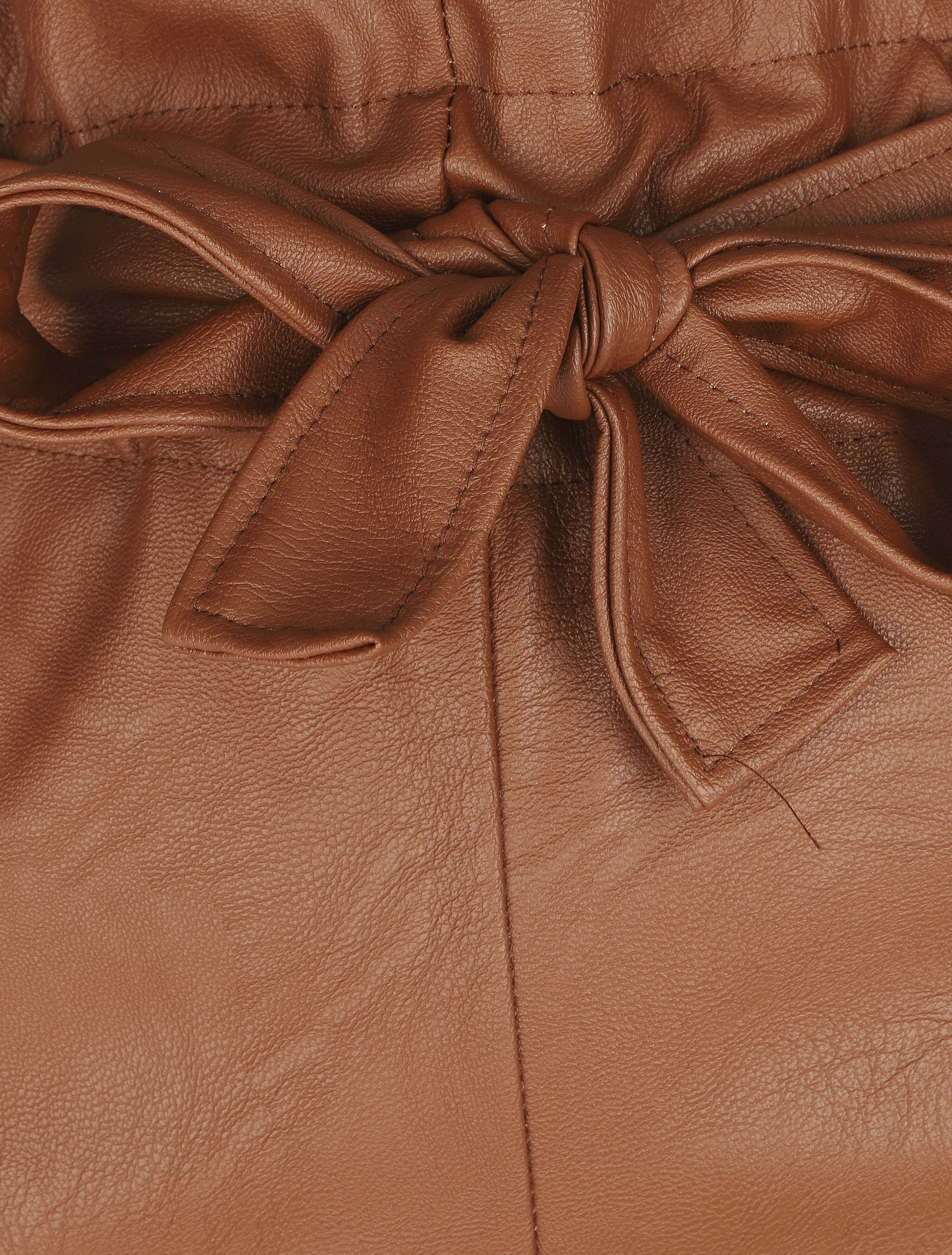 Pantalon paperbag taille haute en simili - Camel - 3