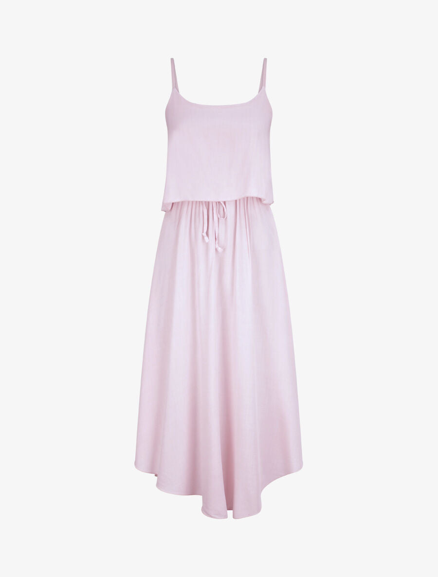 Robe mi-longue asymétrique à grand rabat - Rose clair - 1