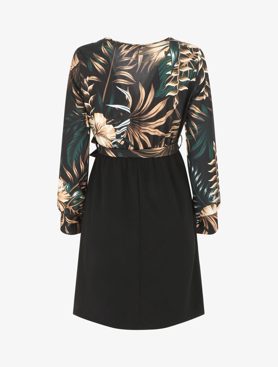 Robe bicolore imprimé fleuri - Noir - 2
