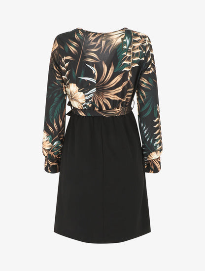 Robe bicolore imprimé fleuri - Noir - 2