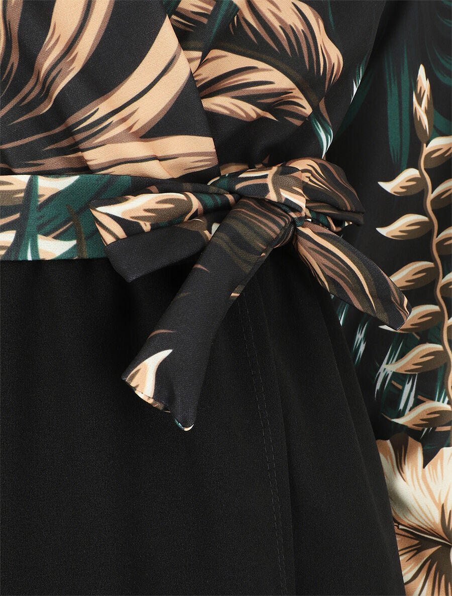 Robe bicolore imprimé fleuri - Noir - 3