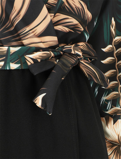 Robe bicolore imprimé fleuri - Noir - 3