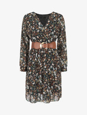 Robe élastiquée à imprimé fleuri - Noir - 1