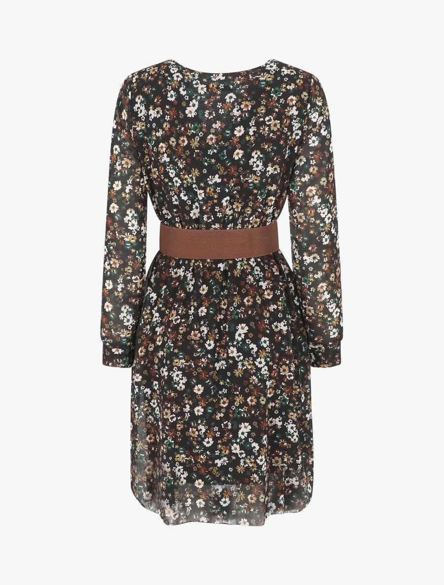 Robe élastiquée à imprimé fleuri - Noir - 2
