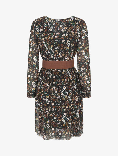 Robe élastiquée à imprimé fleuri - Noir - 2