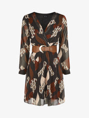 Robe élastiquée à imprimé graphique - Noir - 4
