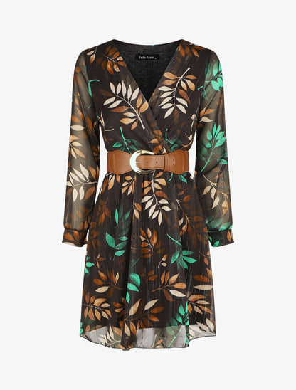 Robe élastiquée à imprimé graphique - Noir/vert - 1