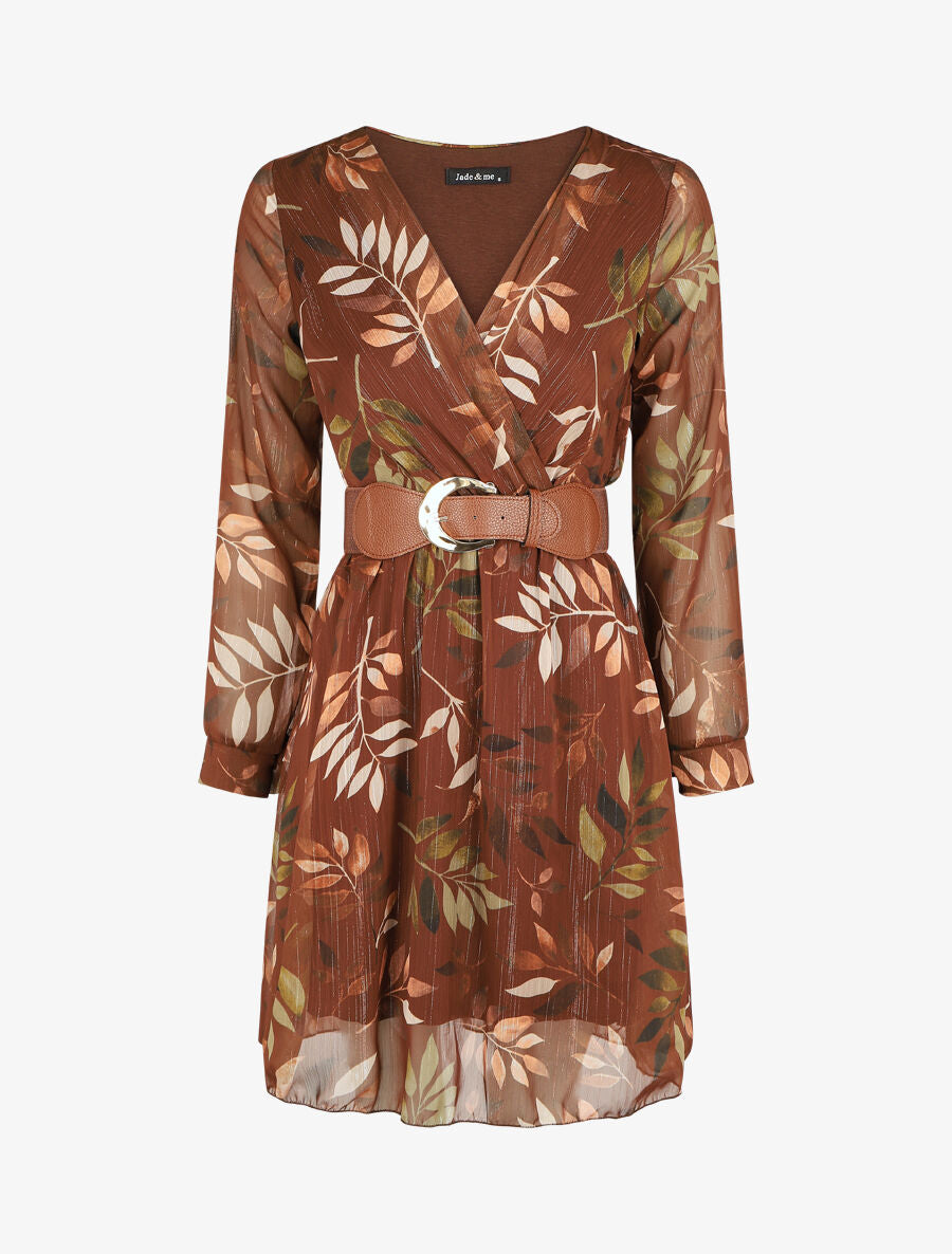 Robe élastiquée à imprimé graphique - Marron - 1