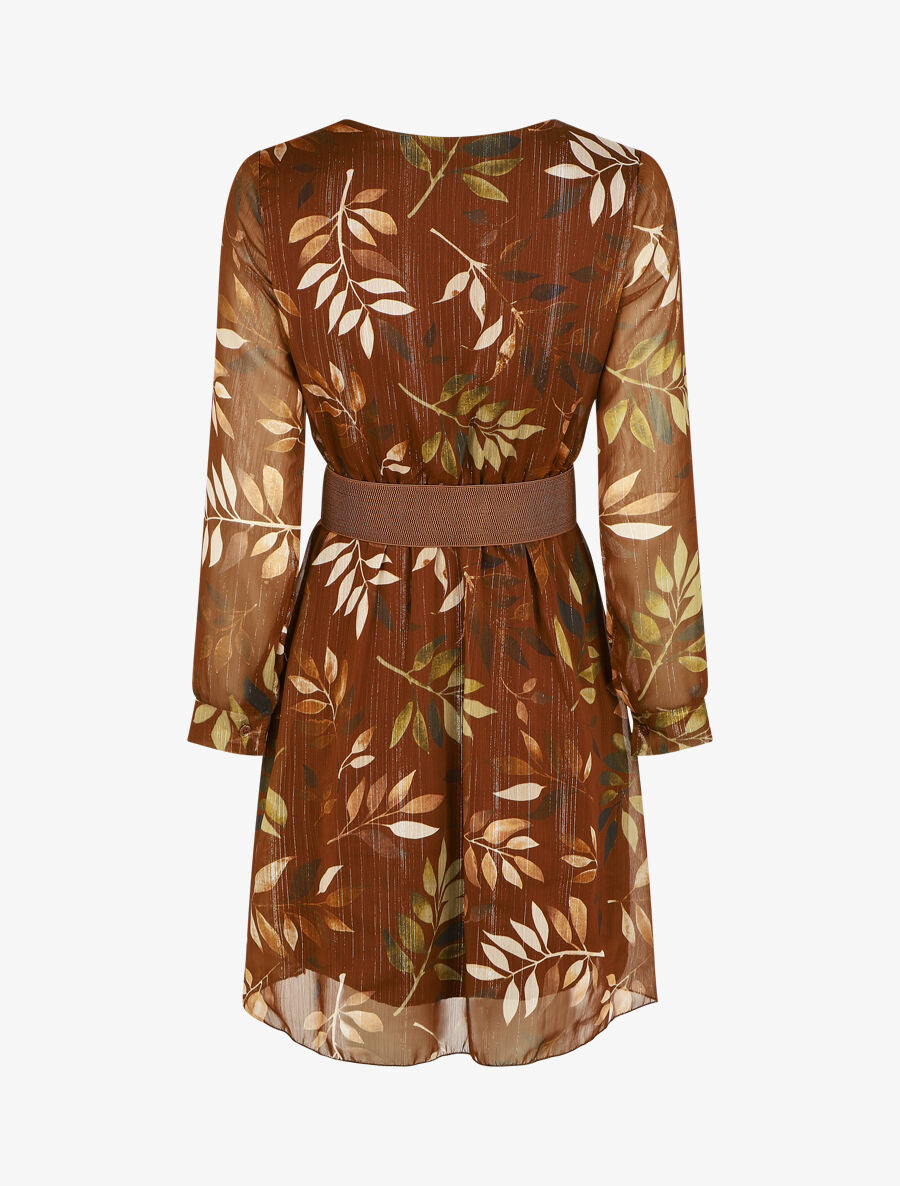 Robe élastiquée à imprimé graphique - Marron - 2