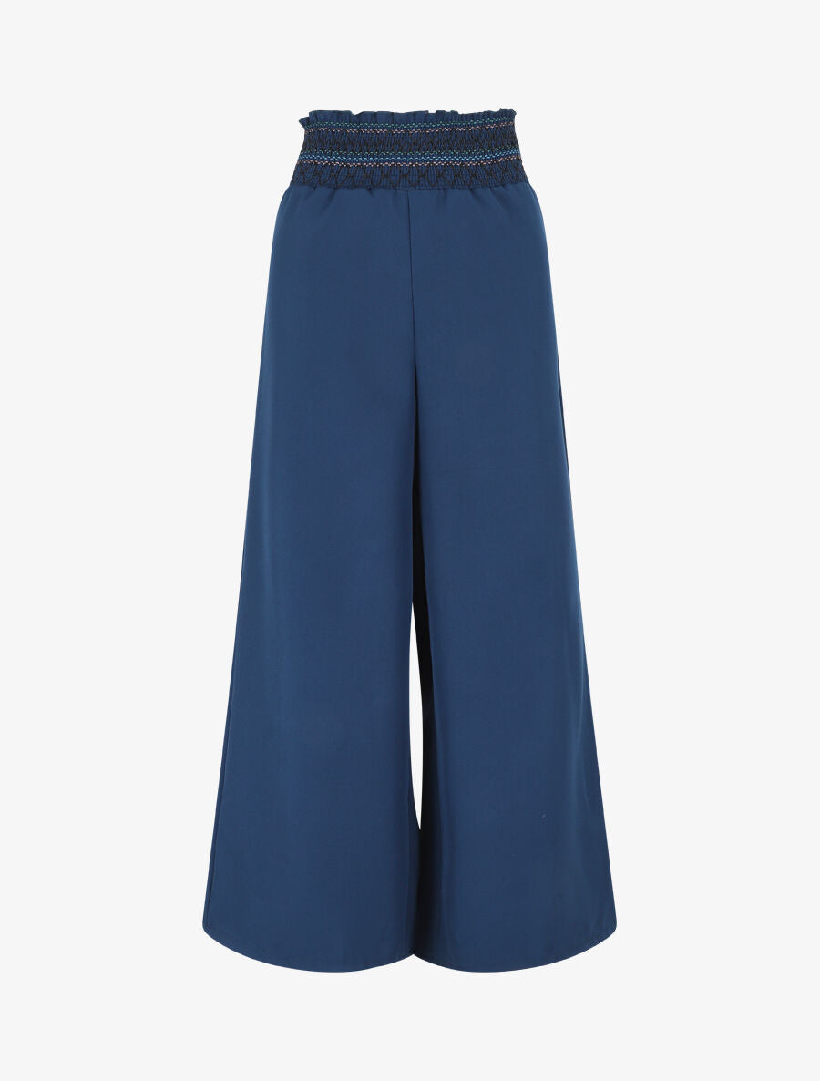 Pantalon ample uni élastiqué - Bleu - 4