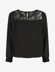 Top uni en voile et dentelle - Noir - 7