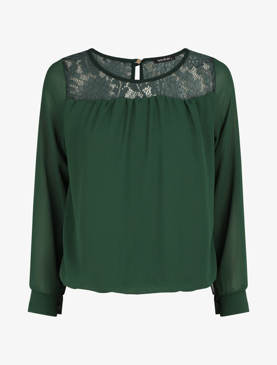 Top uni en voile et dentelle - Vert - 7