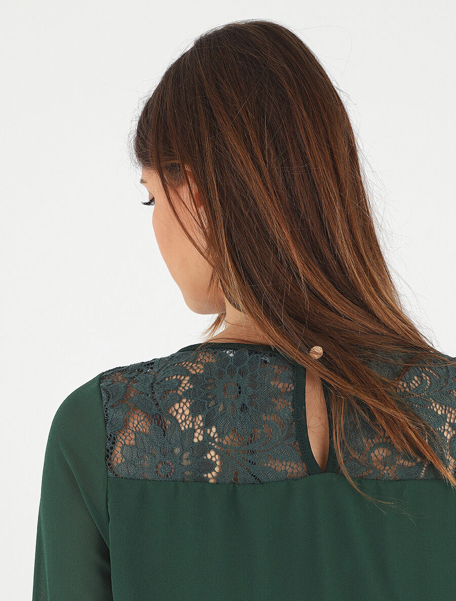 Top uni en voile et dentelle - Vert - 6