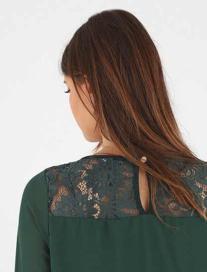 Top uni en voile et dentelle - Vert - 6