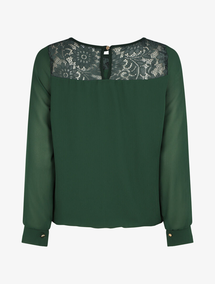 Top uni en voile et dentelle - Vert - 2