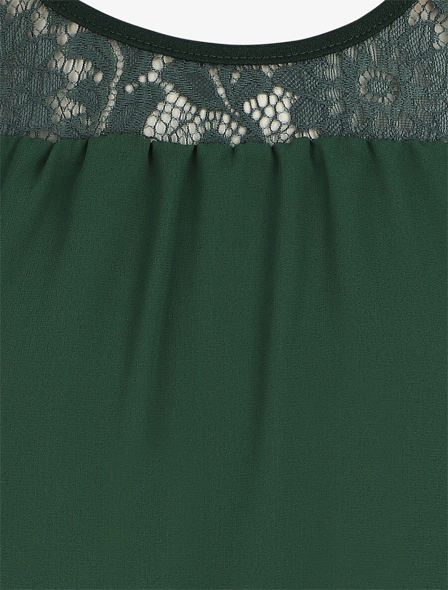 Top uni en voile et dentelle - Vert - 3