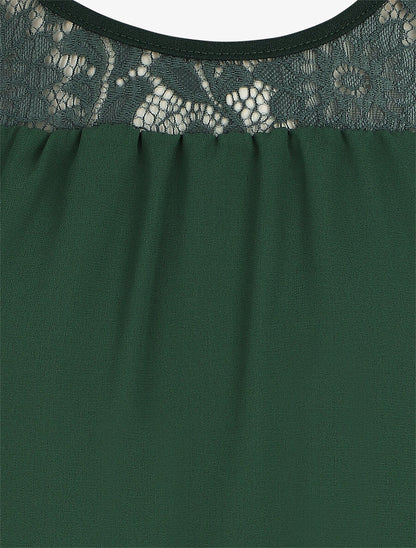 Top uni en voile et dentelle - Vert - 3