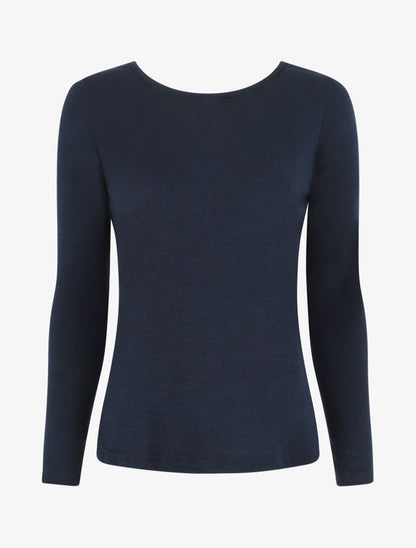 Pull droit dos en V dentelle - Marine - 4