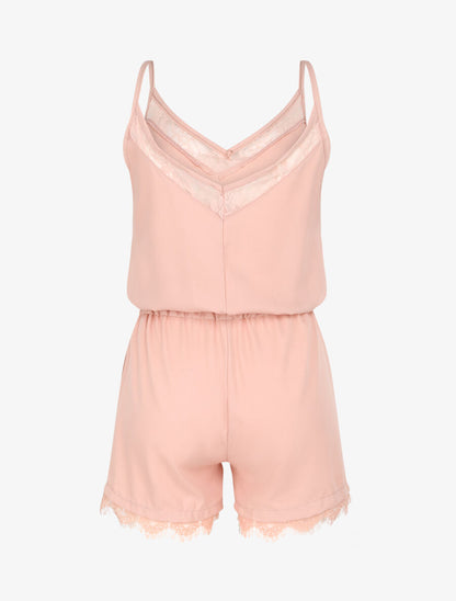 Combishort à bretelles et bords en dentelle - Rose poudré - 2