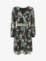 Robe courte évasée motif fleuri - Noir - 4