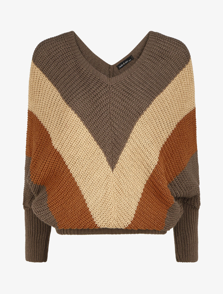 Pull en maille à manches chauves souris - Taupe - 1