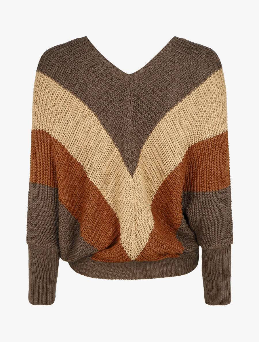 Pull en maille à manches chauves souris - Taupe - 2