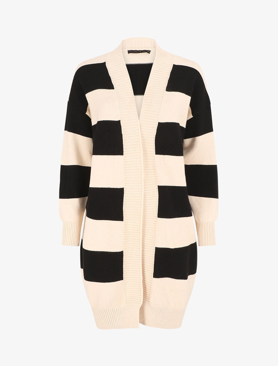 Gilet long rayé coupe droite - Beige - 4