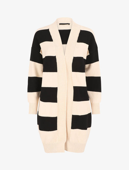 Gilet long rayé coupe droite - Beige - 4