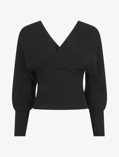 Pull crop top à manches longues - Noir - 1