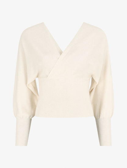 Pull crop top à manches longues - Crème - 1