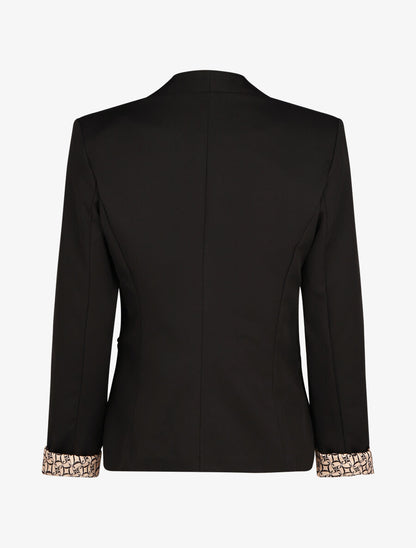 Blazer uni à revers imprimé alphabet - Noir - 2